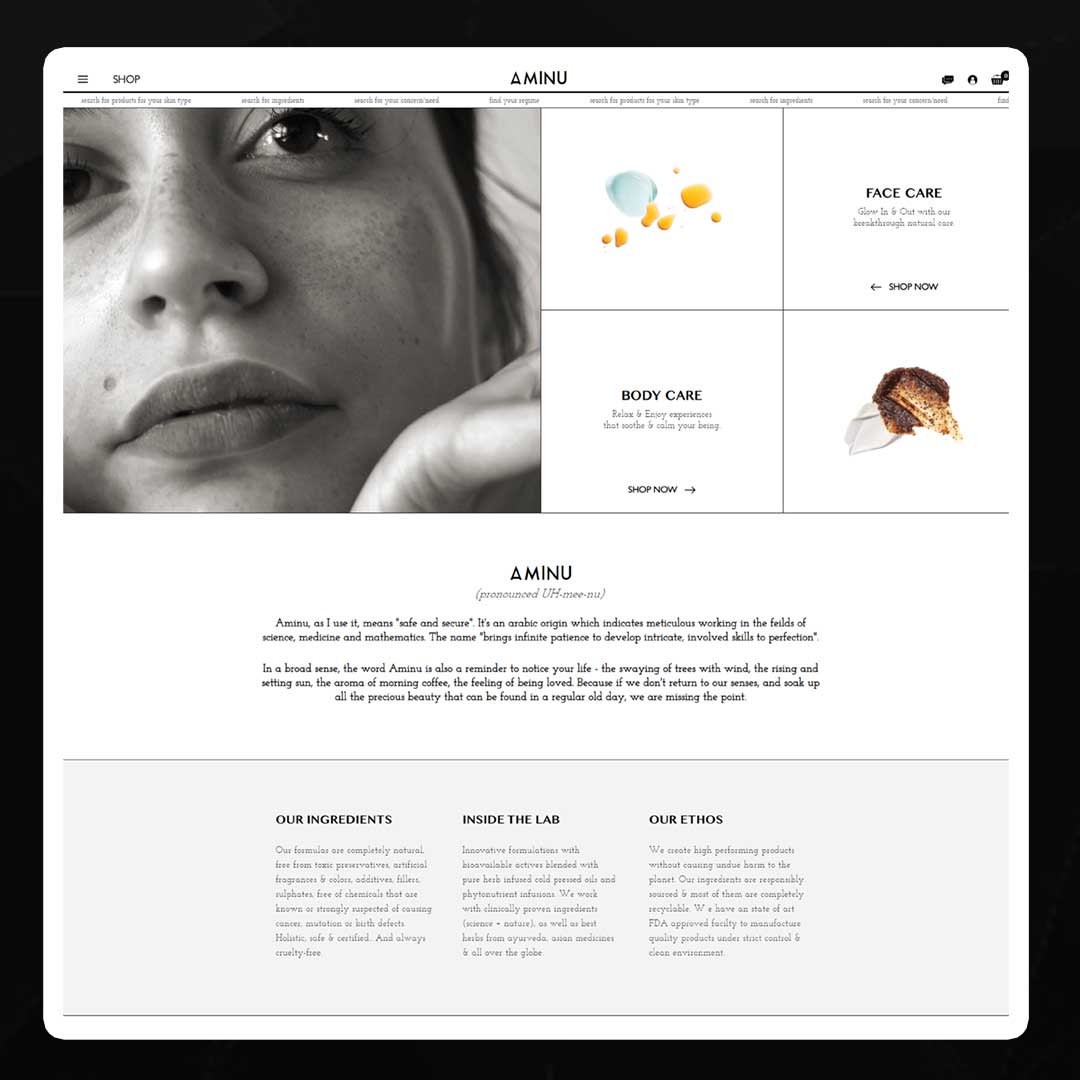 Aminu Skin Care eCommerce Website